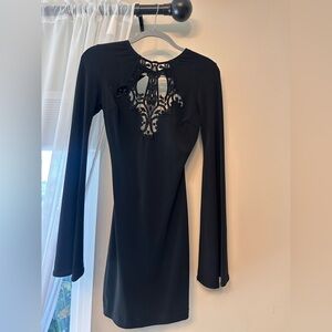 Dress the Population Black Long-Sleeve Lace-Appliqué Sheath Open-Back Dress